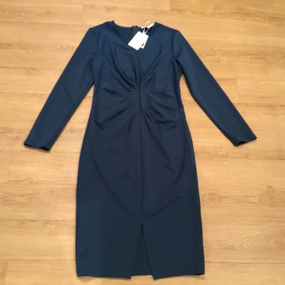 NWT Jasambac Teal Bodycon Long Sleeve Elegant Midi Dress Size 8 - Picture 6 of 8